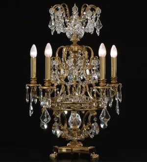 Five Arm French Gold Table Light With Asfour Crystals