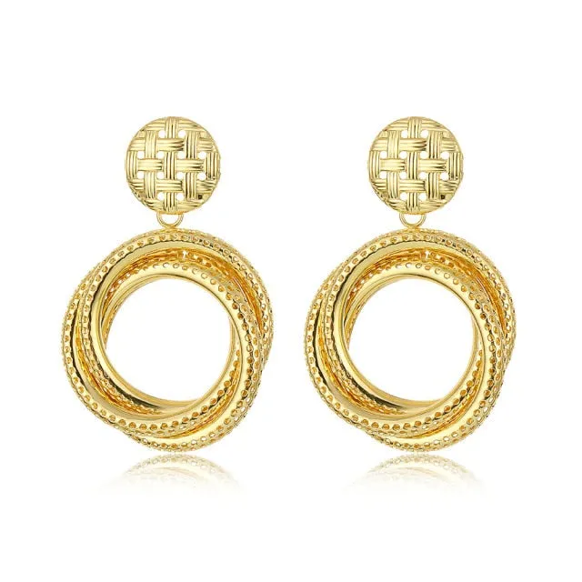 FNIO Fashion Vintage Earrings For Women Big Geometric Statement Gold Metal Drop Earrings 2020 Trendy Earings Jewelry Accessories