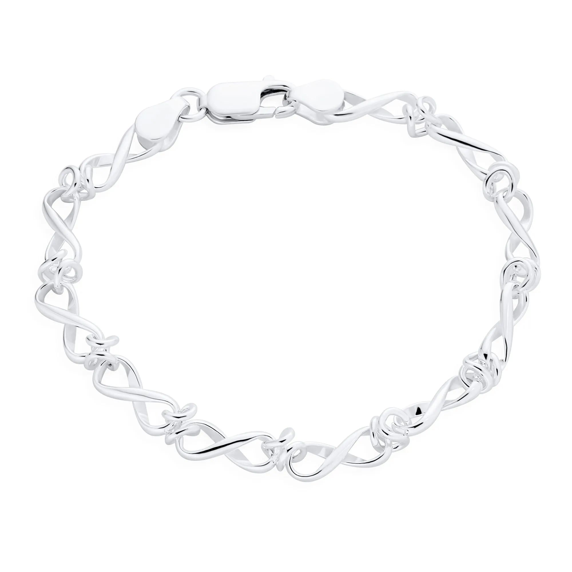 Forever Love Knot Infinity Chain Link Bracelet Sterling Silver 7.5 Inch