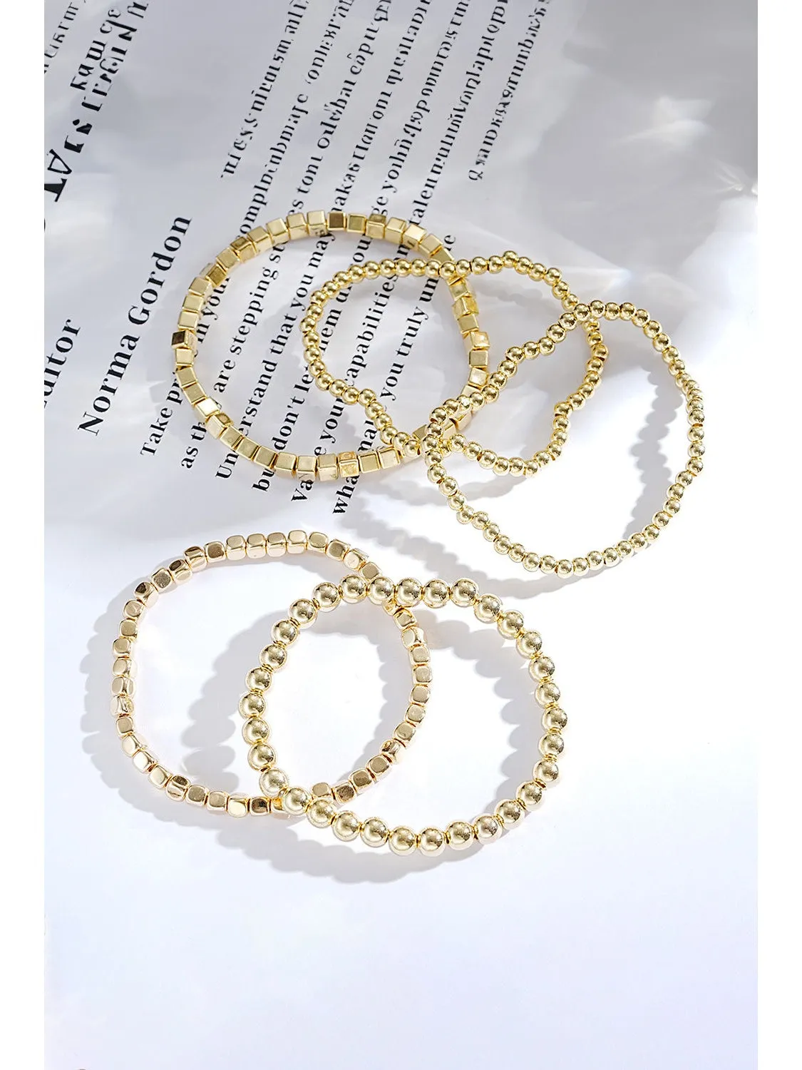 Gold 5Pcs Plated Cube Beaded Bracelet Set