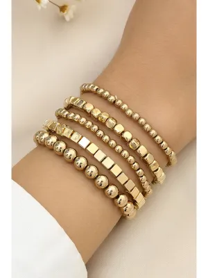 Gold 5Pcs Plated Cube Beaded Bracelet Set