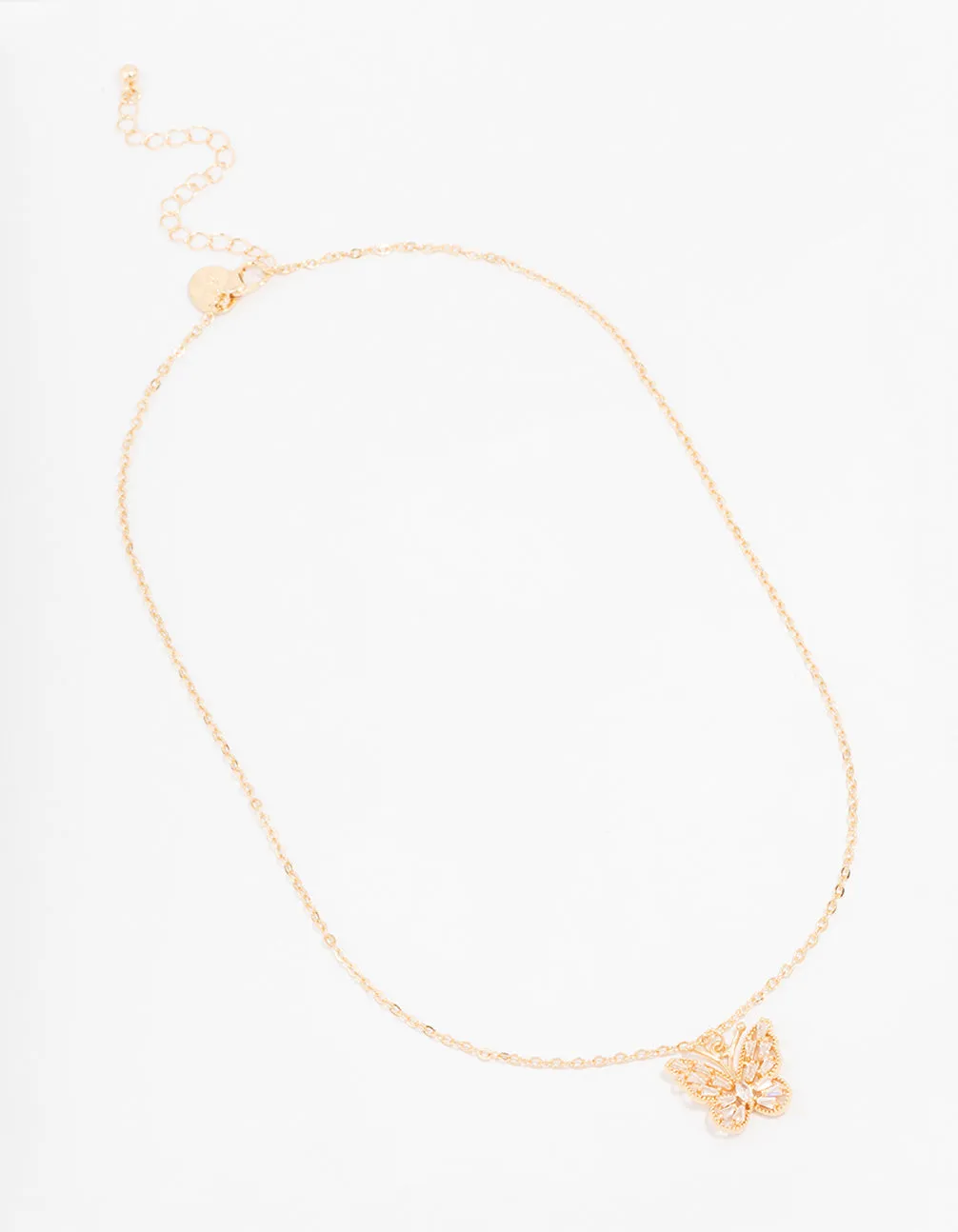 Gold Butterfly Rectangular Diamante Necklace