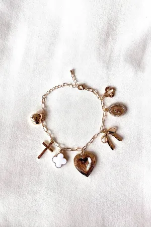 Gold Charms With White Clover Bracelet