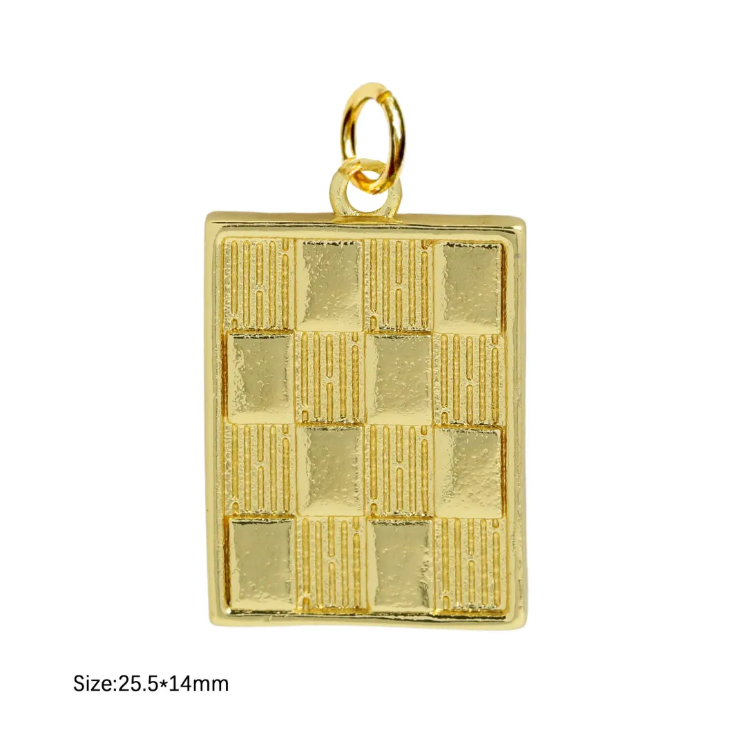 Gold Checker Charm For Charm Necklace