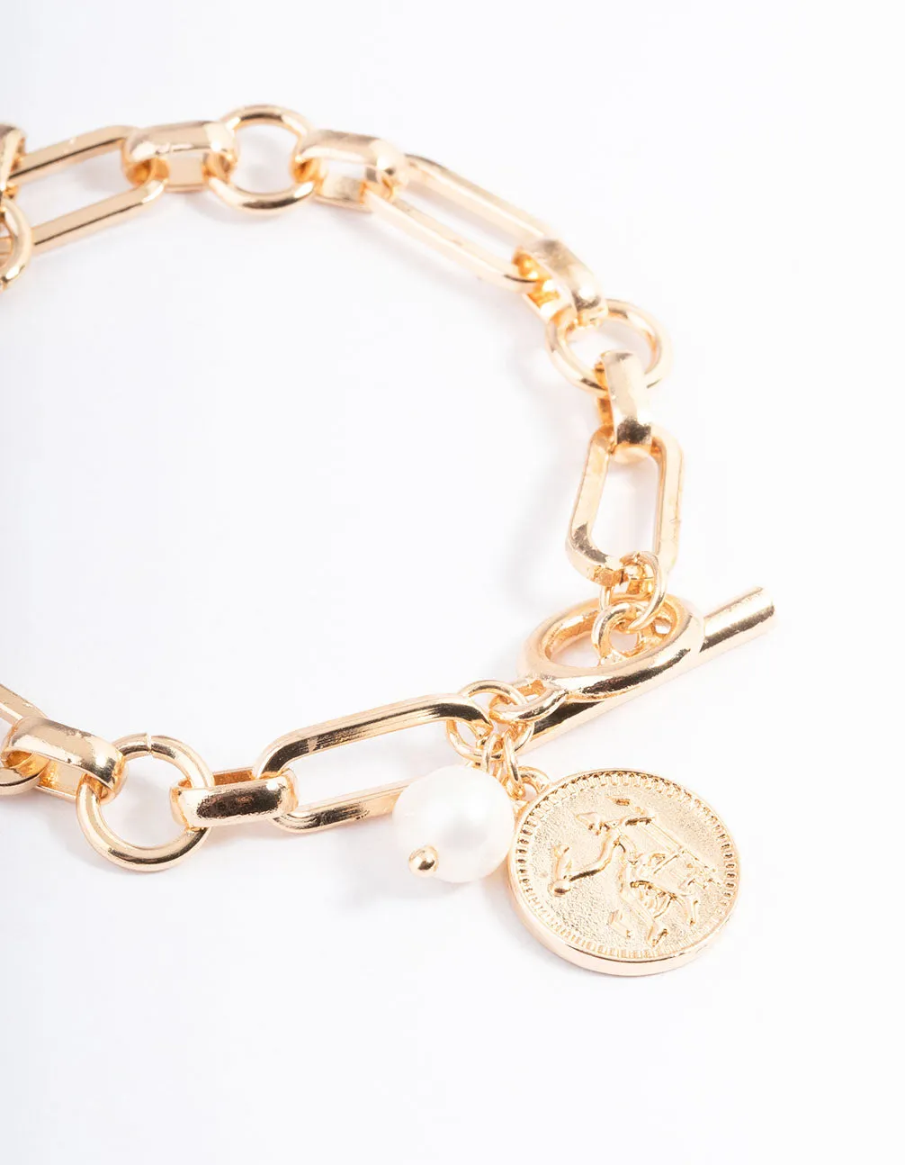 Gold Chunky Coin & Pearl Bracelet