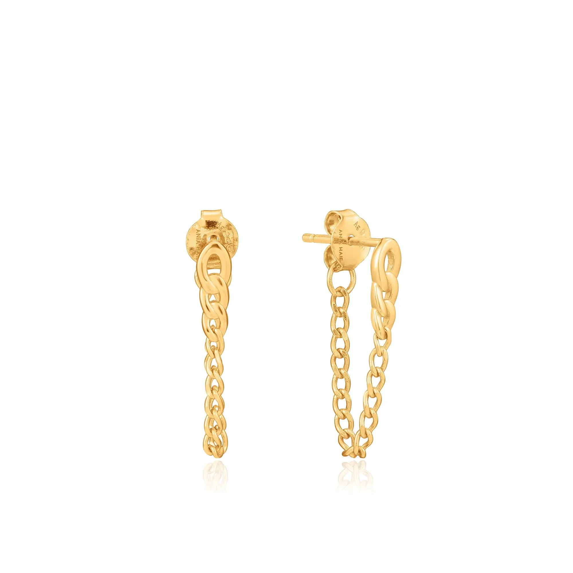 Gold Curb Chain Stud Earrings