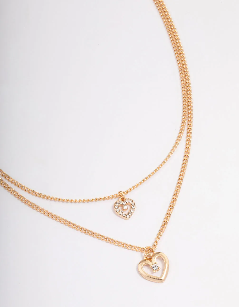 Gold Double Chain Heart Diamante Necklace