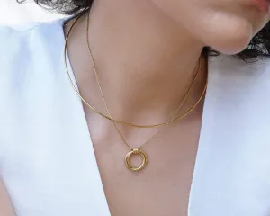 Gold Double Hoop Pendant Necklace