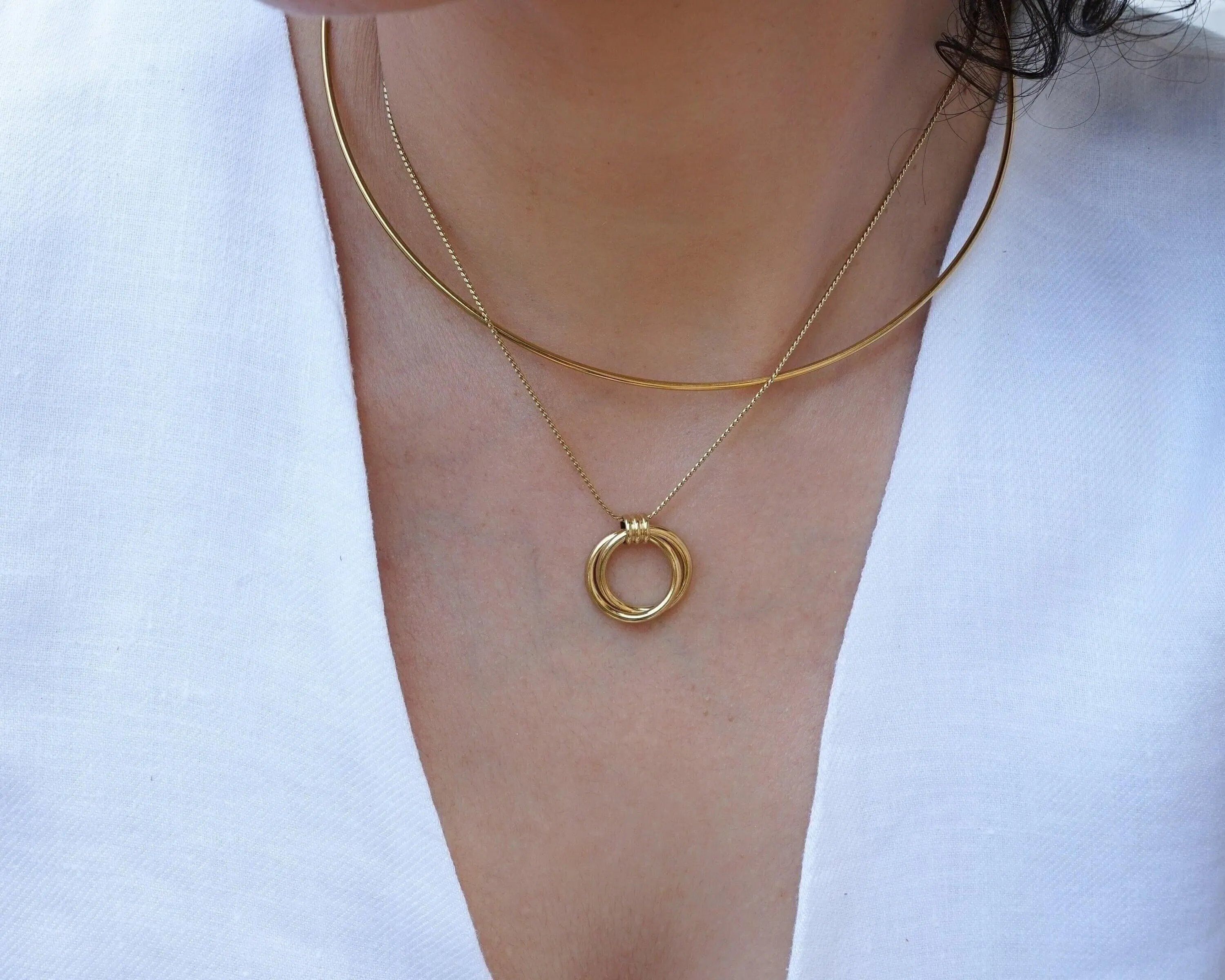 Gold Double Hoop Pendant Necklace