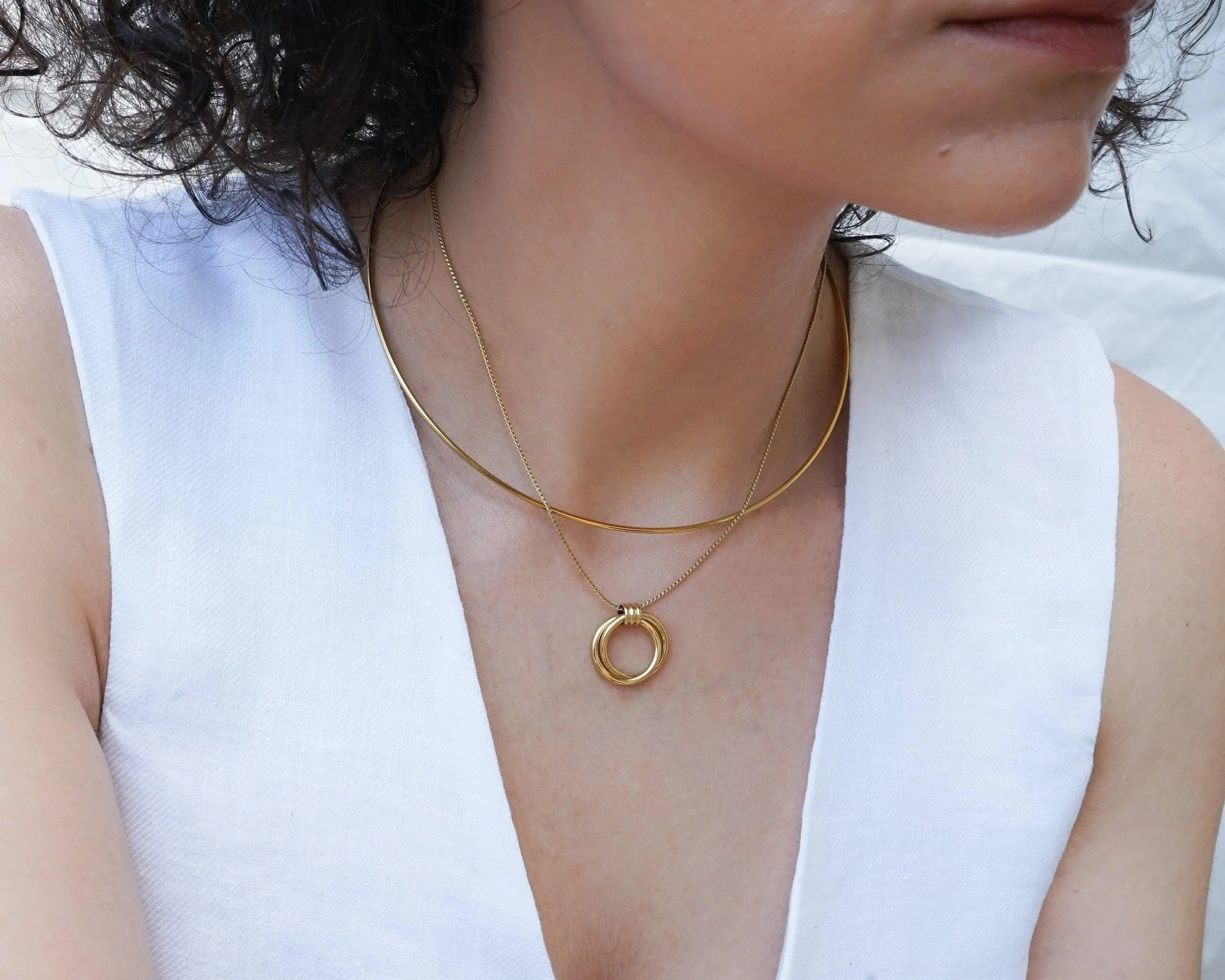 Gold Double Hoop Pendant Necklace