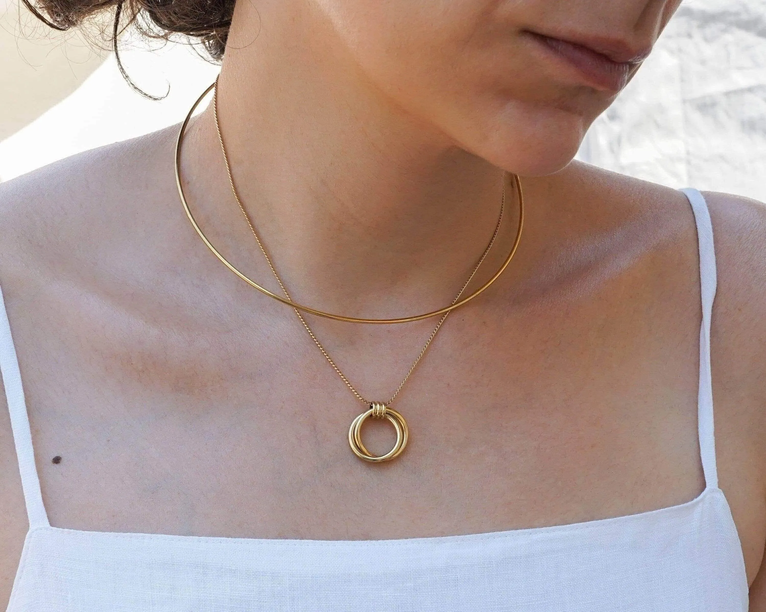 Gold Double Hoop Pendant Necklace