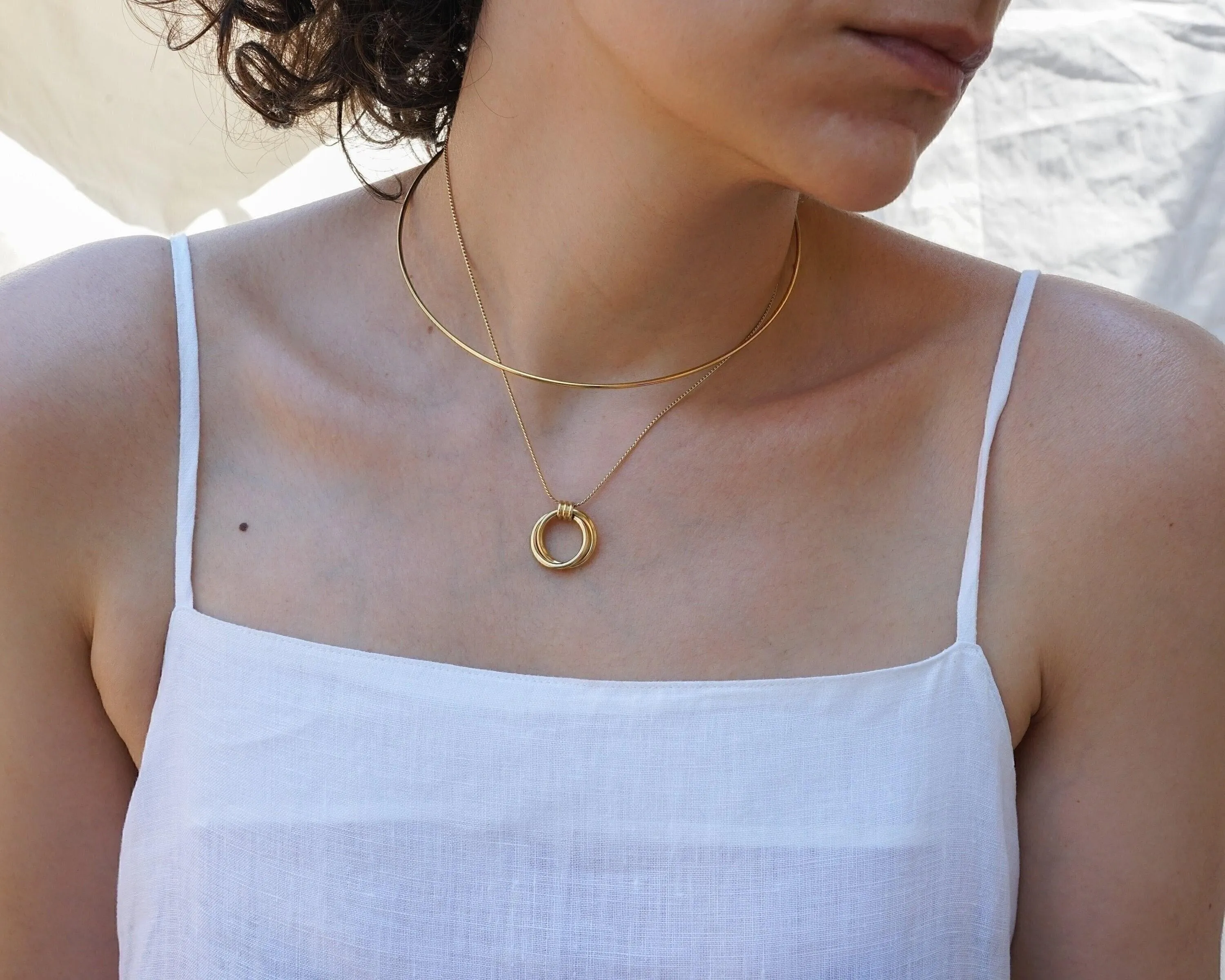 Gold Double Hoop Pendant Necklace