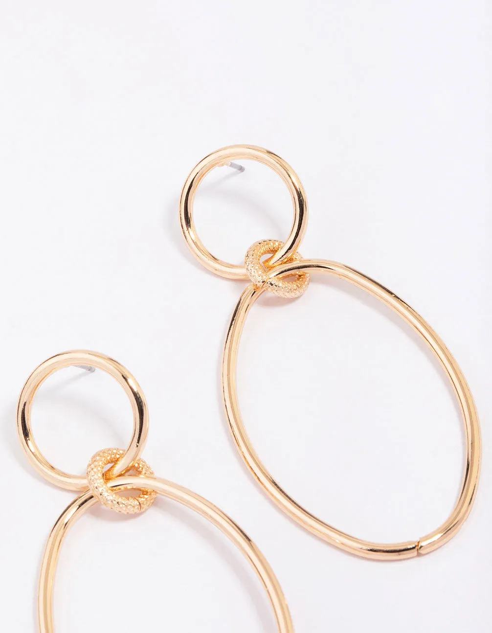 Gold Double Oval Simple Drop Earrings