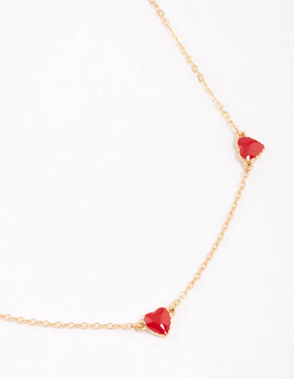 Gold Enamel Heart Station Short Necklace