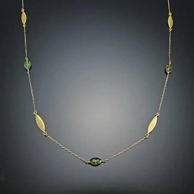 Gold Leaf Chain Necklace with Tourmaline