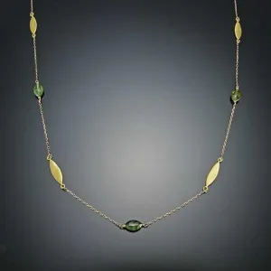 Gold Leaf Chain Necklace with Tourmaline