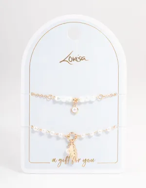 Gold Pretty Pearl & Leaf Bracelet Pack