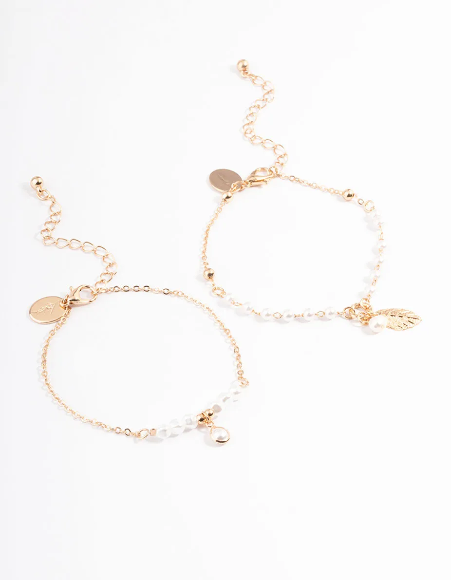 Gold Pretty Pearl & Leaf Bracelet Pack