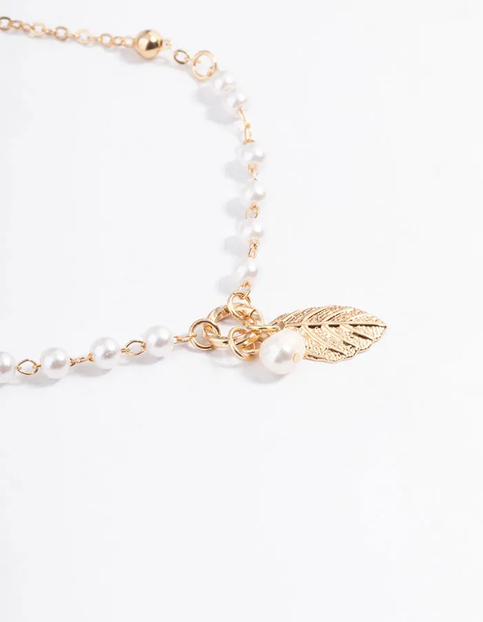 Gold Pretty Pearl & Leaf Bracelet Pack