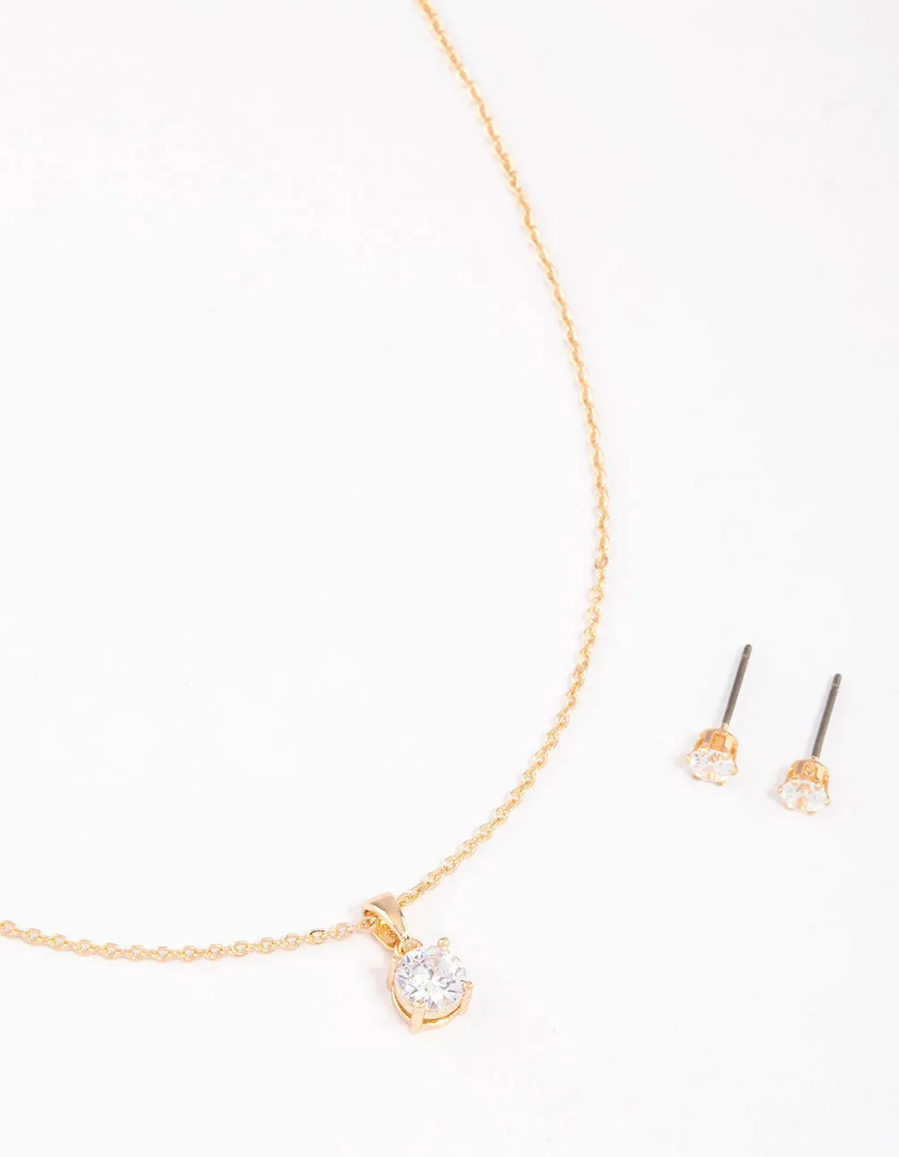 Gold Round Solitaire Necklace & Earring Set