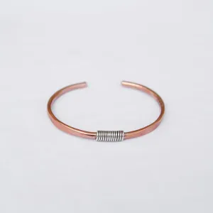 Heavy Copper Cuff With Silver Wrap Bracelet