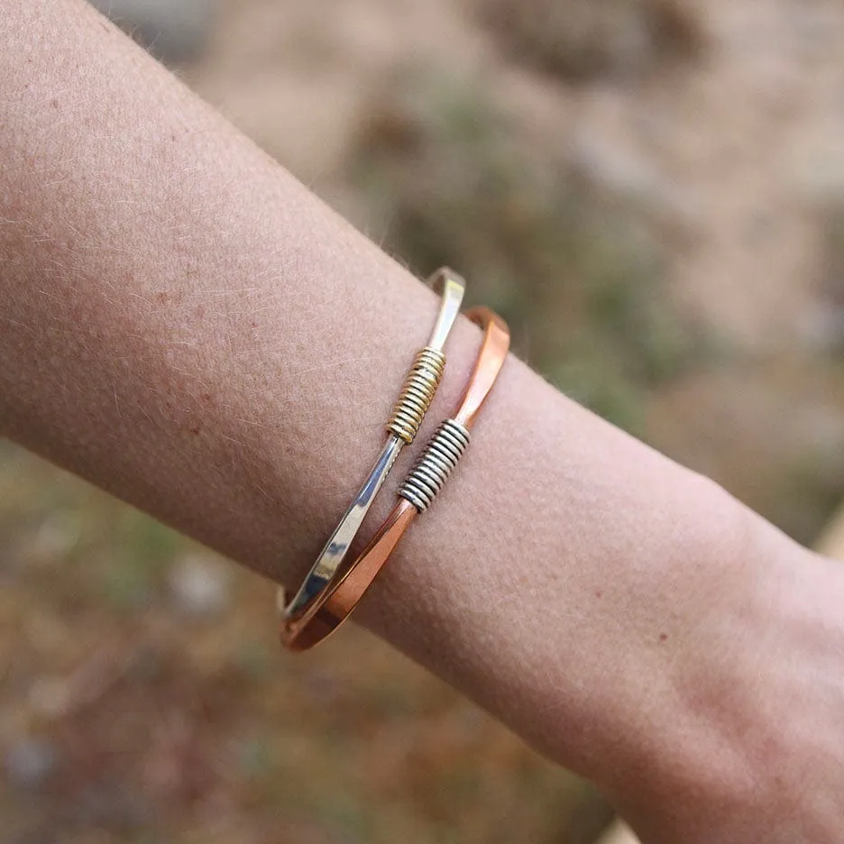 Heavy Copper Cuff With Silver Wrap Bracelet