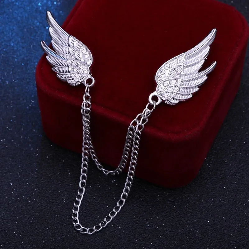 Hip-Hop Rock Fashion Angel Wings Rhinestone Zinc Diamond Men'S Brooches