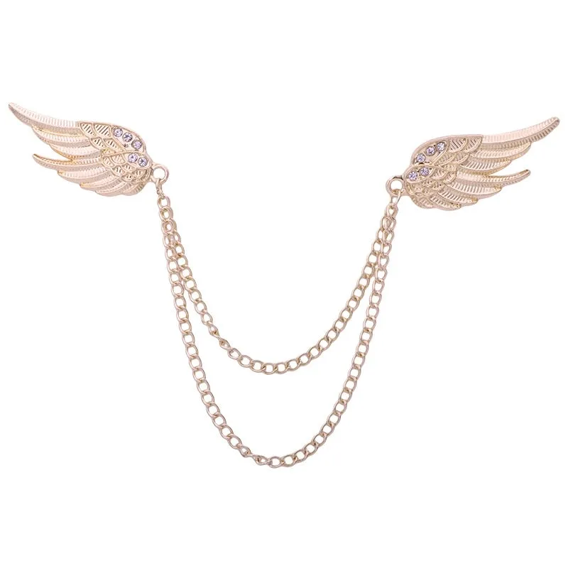 Hip-Hop Rock Fashion Angel Wings Rhinestone Zinc Diamond Men'S Brooches