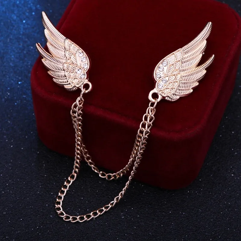 Hip-Hop Rock Fashion Angel Wings Rhinestone Zinc Diamond Men'S Brooches