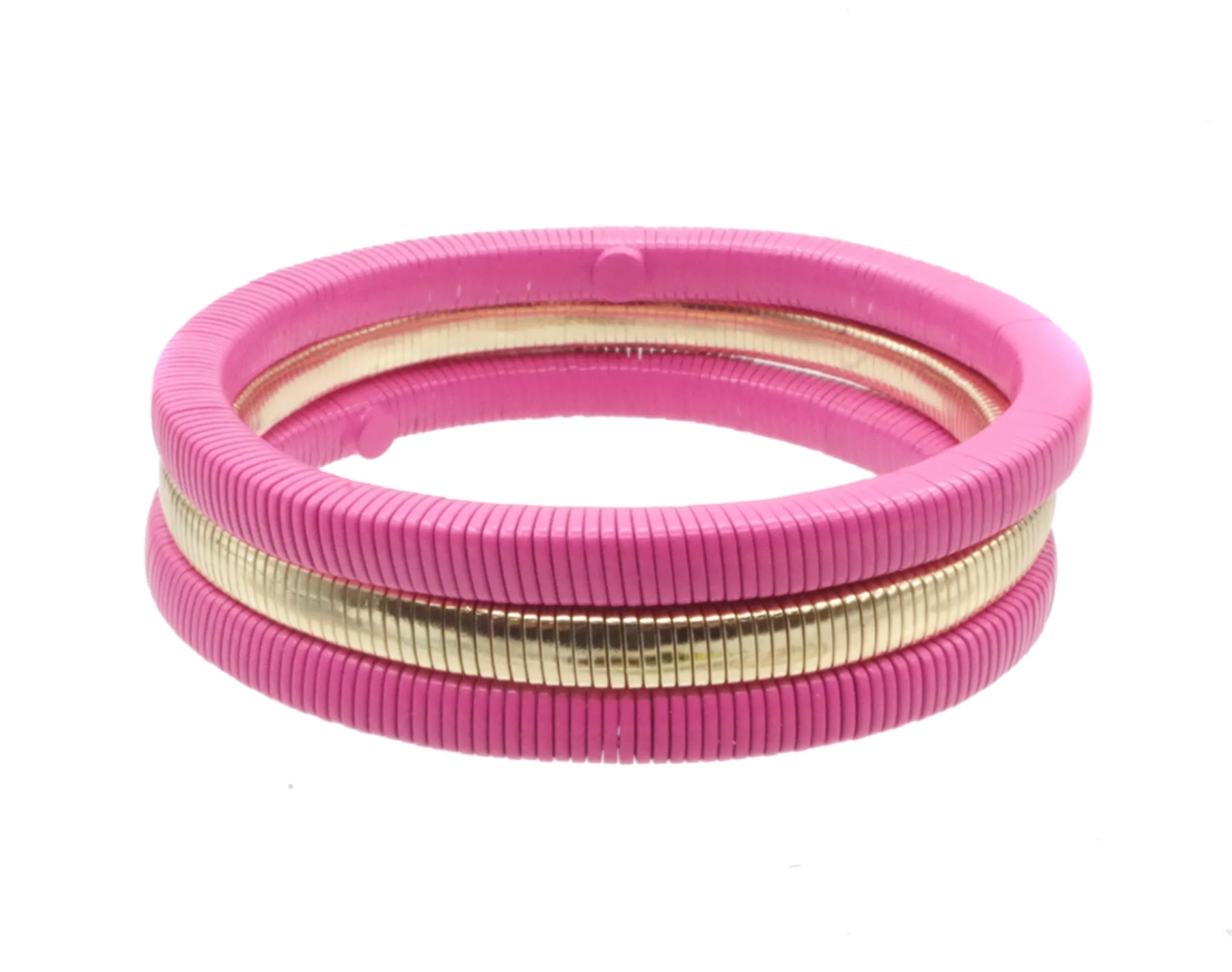 Hot Pink and Gold Set of 3 Wired Stretch Bracelets - Final Sale