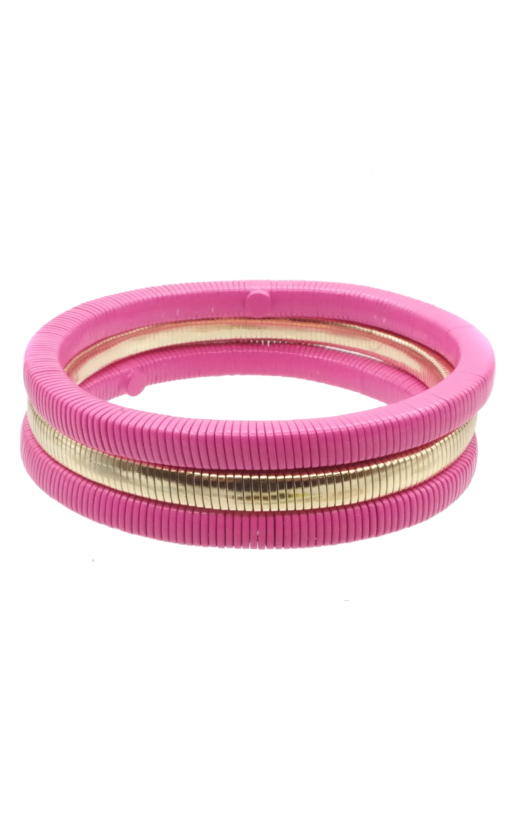 Hot Pink and Gold Set of 3 Wired Stretch Bracelets - Final Sale