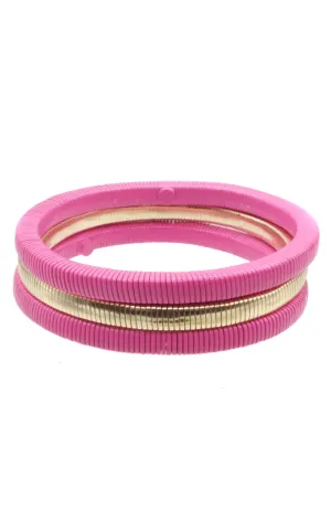 Hot Pink and Gold Set of 3 Wired Stretch Bracelets - Final Sale