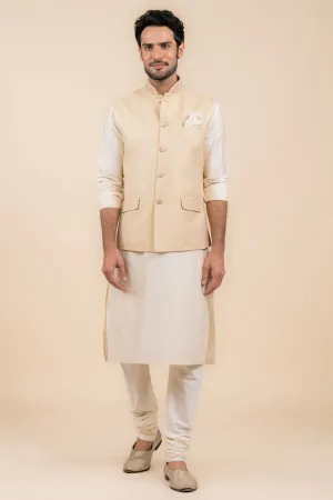 Ivory Floral Brocade Kurta Bundi Set