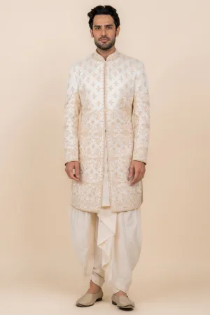 Ivory Sherwani With Resham And Zari Embroidery