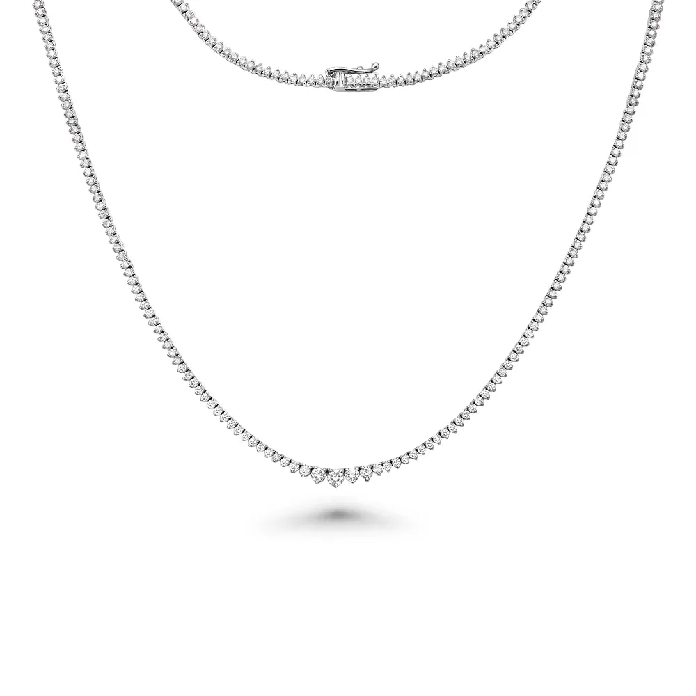 Lab Grown Riviera Diamond Tennis Necklace (10.00 ct.) 2.25mm to 5.90mm 4-Prongs Setting in 14K Gold