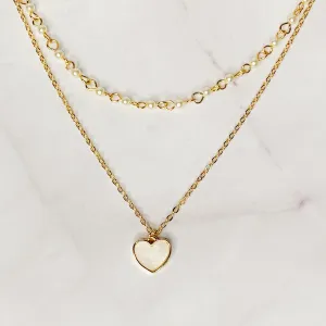 Layered Pearl Chain Heart Necklace