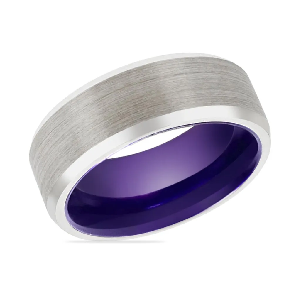 LISIANTHUS | Purple Ring, Silver Tungsten Ring, Brushed, Beveled