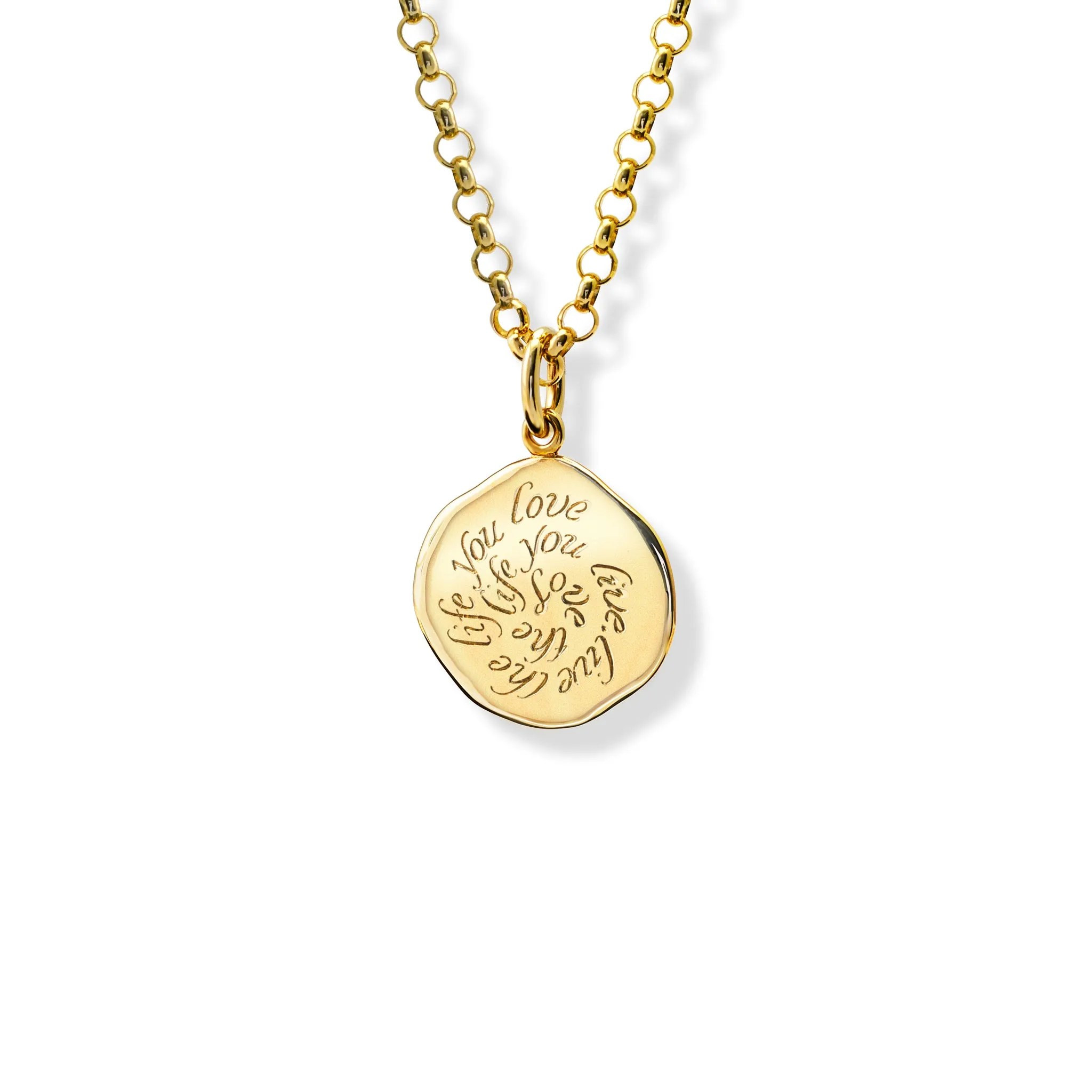 Love The Life Quote Pendant Yellow Gold