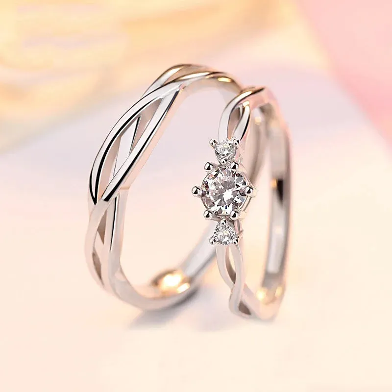 Luxury Zircon Couple Paired Rings for Women Men Shiny Crown Flower Heart Promise Finger Ring Lover Anniversary Wedding Jewelry