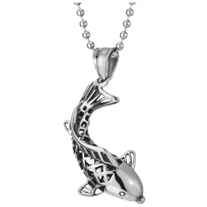 Mens Women Lucky Koi Fish Goldfish Pendant Necklace Stainless Steel, 23.6 in Ball Chain Unique