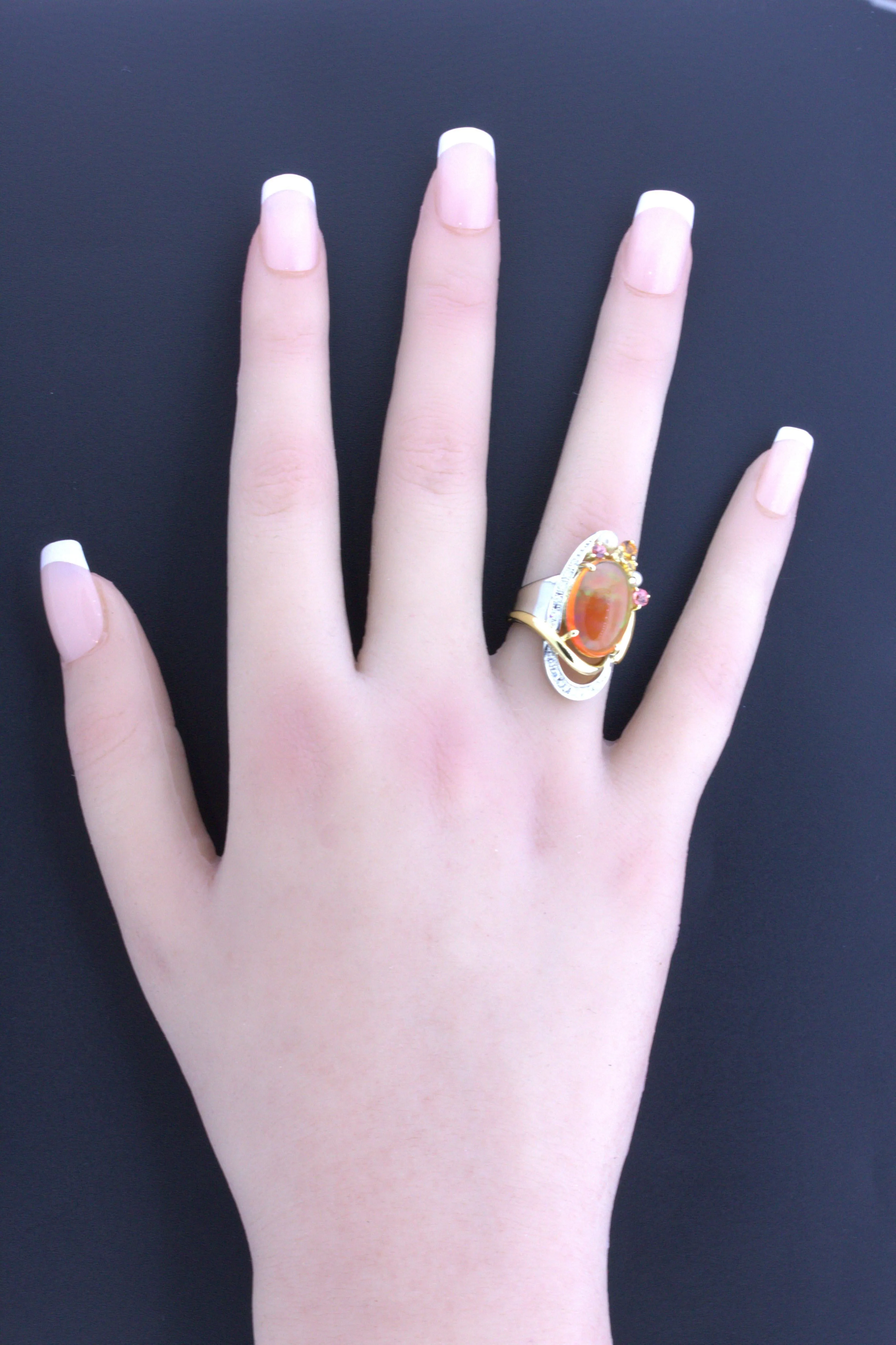 Mexican Fire Opal Diamond Gemstone Platinum Ring