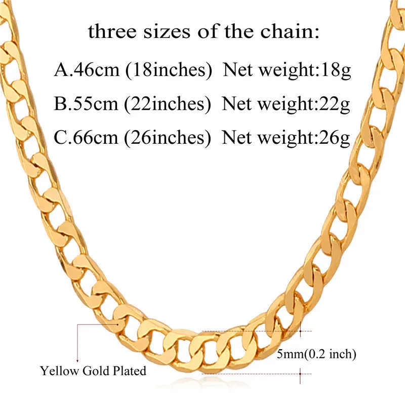 Miami Cuban Gold Plated Chains Necklace Men New 5MM Fashion Party Men Jewelry Gift Wholesale Curb Link Chain