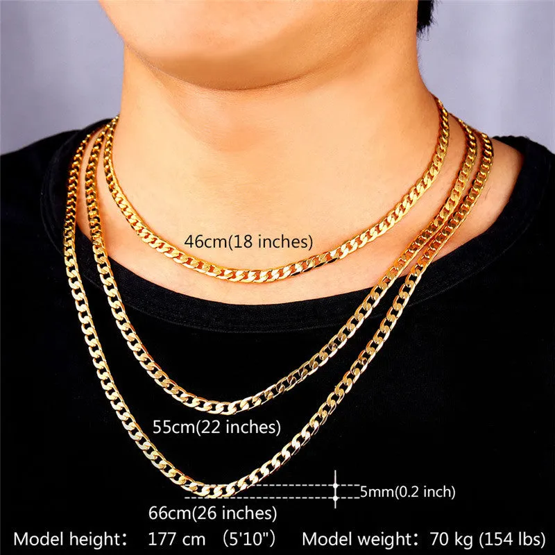 Miami Cuban Gold Plated Chains Necklace Men New 5MM Fashion Party Men Jewelry Gift Wholesale Curb Link Chain