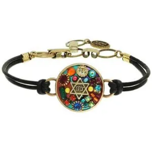 Michal Golan Star of David Leather Bracelet with Multi-Colored Mosaic