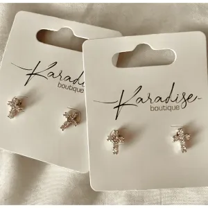 Mini Cross Rhinestone Stud Earring