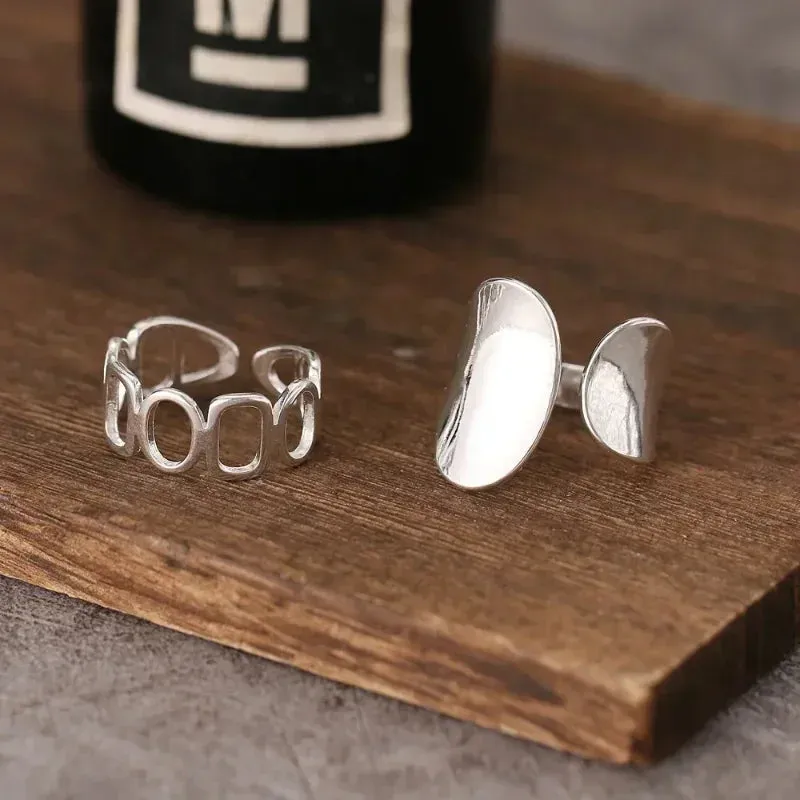 Minimalist  Sterling Silver Width Rings for Women New Fashion Creative Hollow Geometric Handmade Party Jewelry Gifts