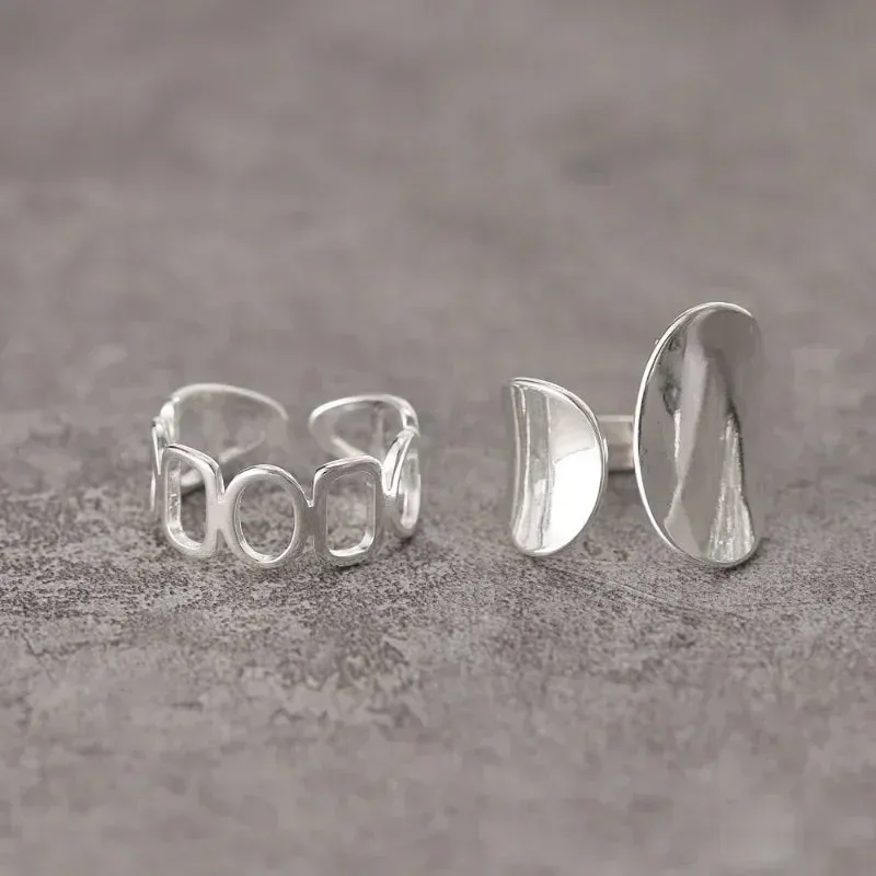 Minimalist  Sterling Silver Width Rings for Women New Fashion Creative Hollow Geometric Handmade Party Jewelry Gifts