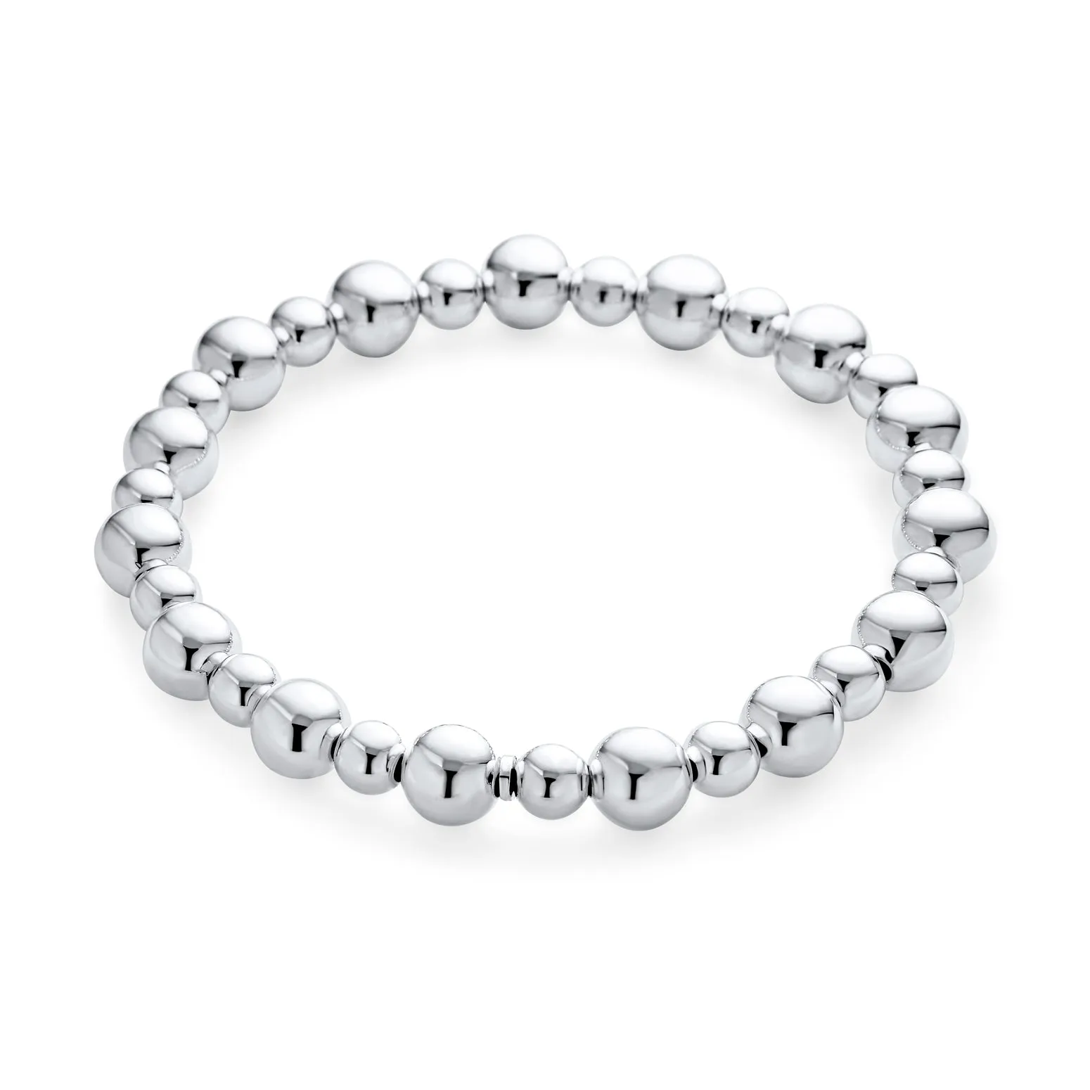 Modern Classic Polished 5-8MM Ball Bead Stretch Bracelet in Sterling Silver