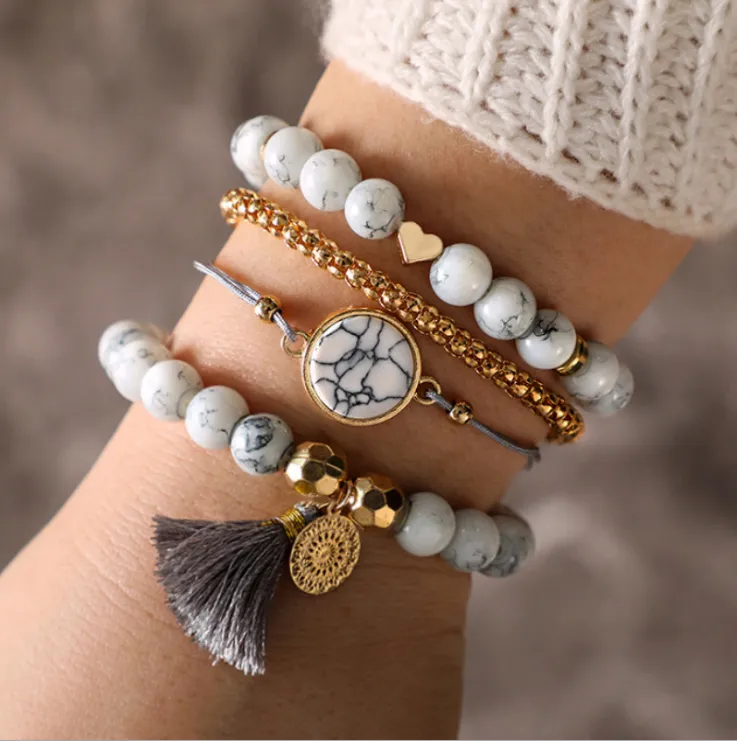 Modern Geometric Pine Stone Bracelet 4-piece Set