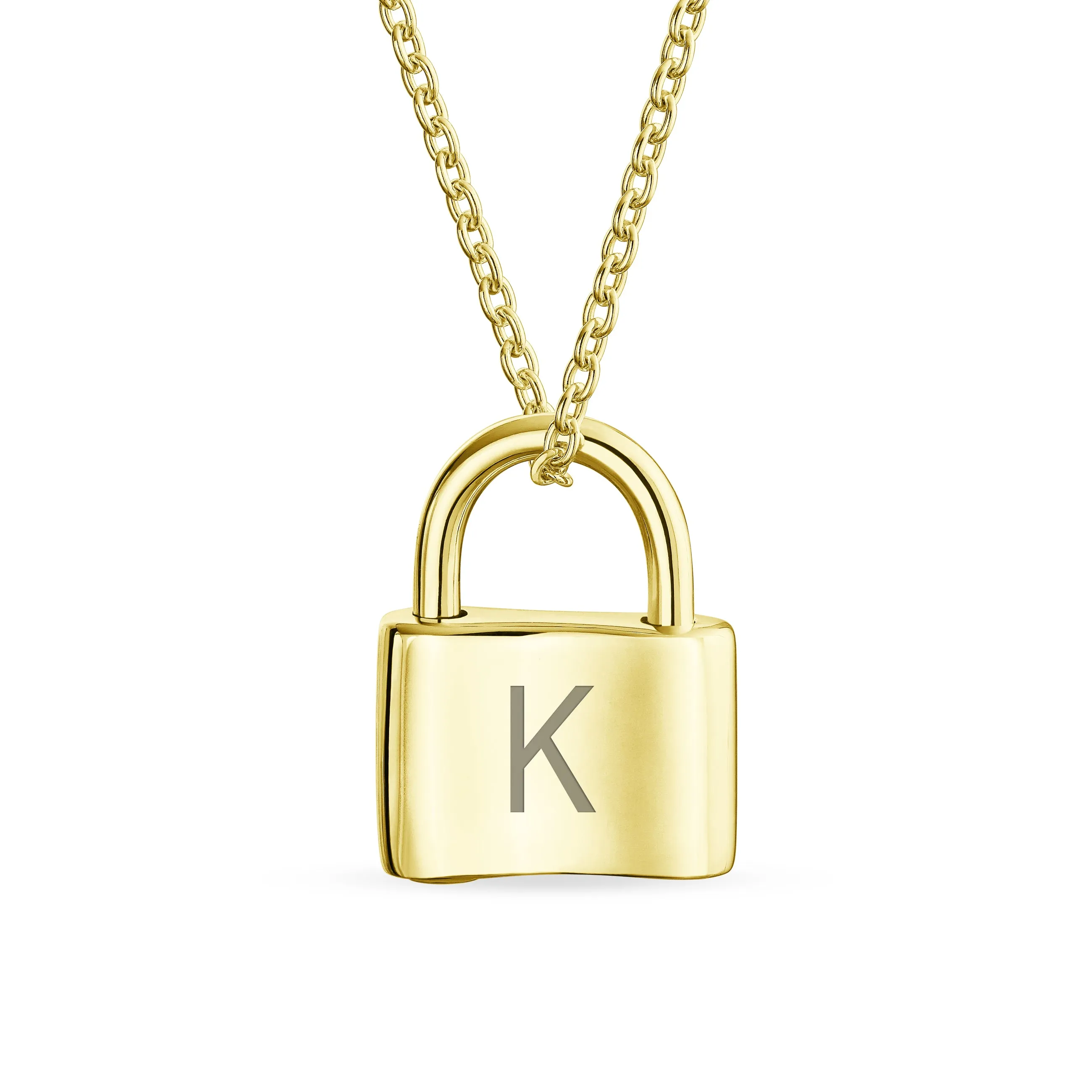 Monogram Pendant Necklace 14K Gold Plated Padlock Charm for Couples 16" Chain